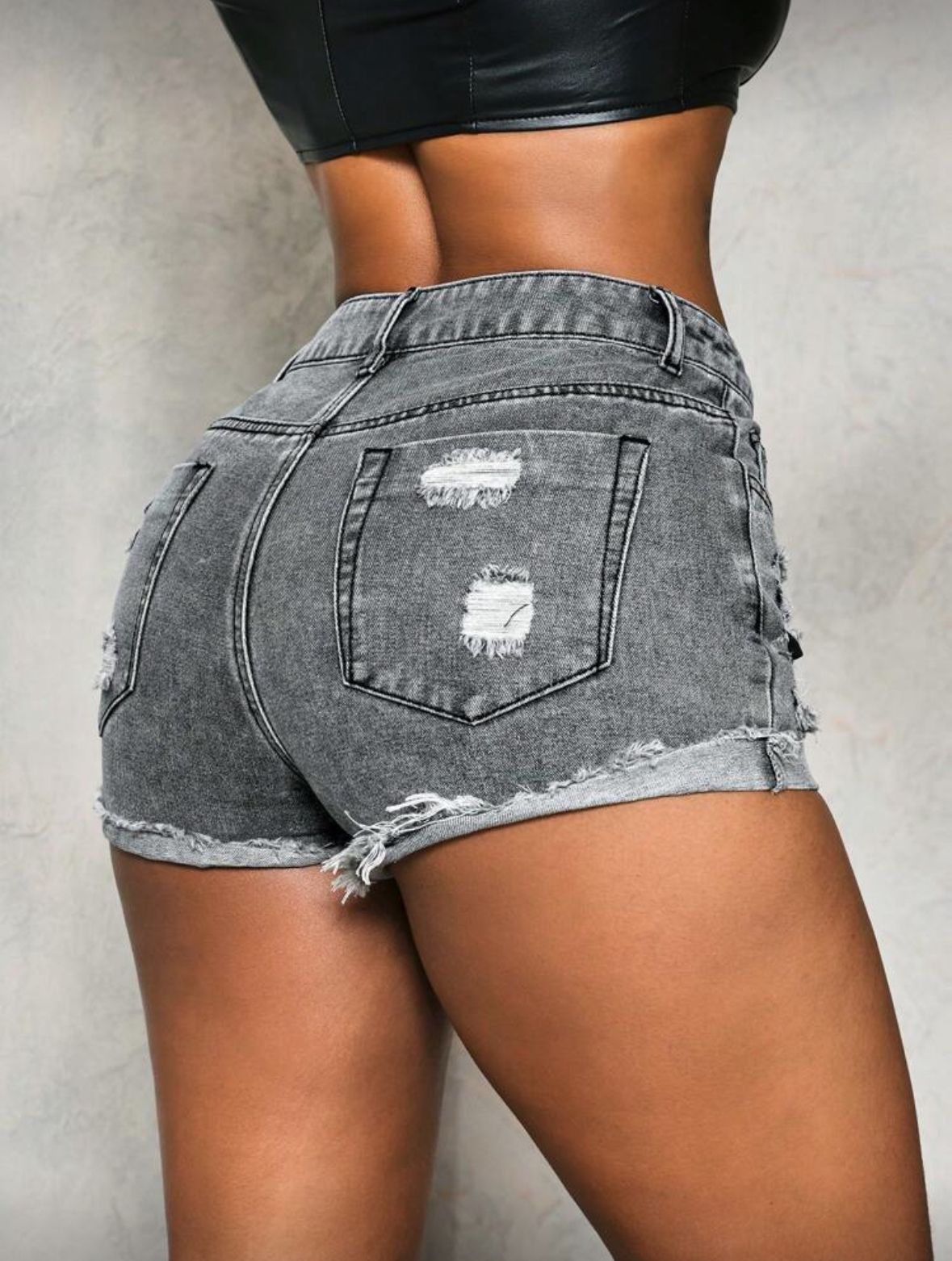 Ripped Raw Hem Denim Shorts