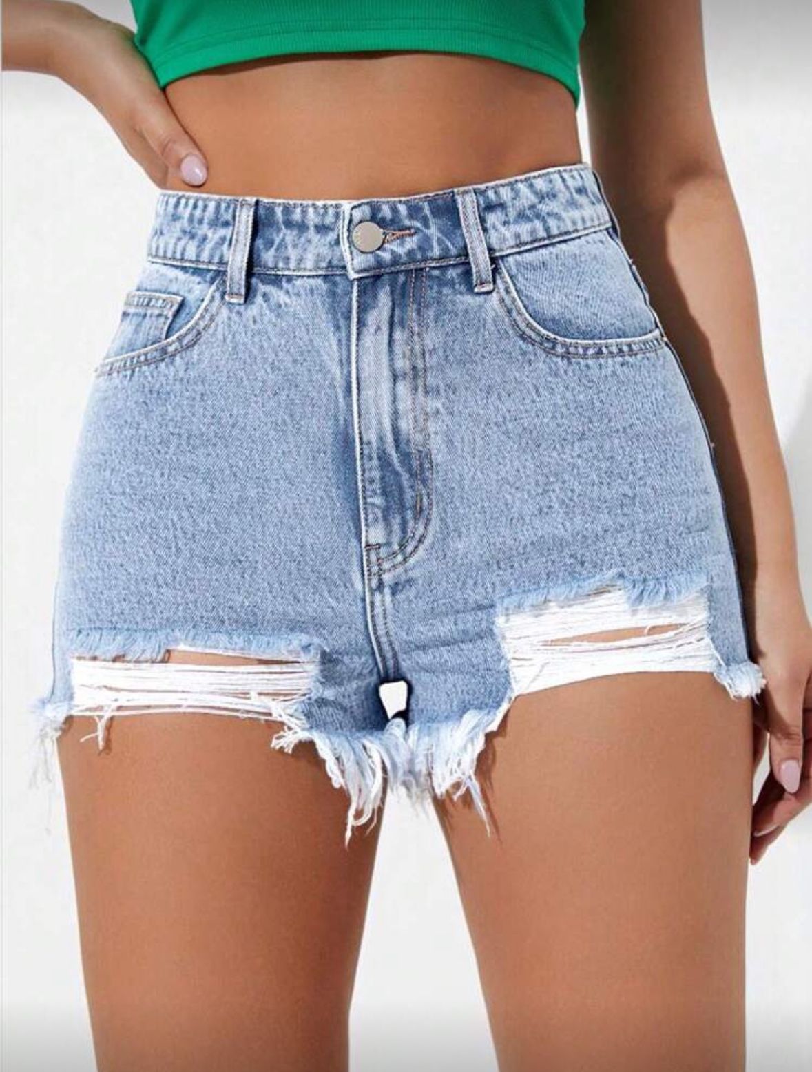 Cartoon Face Print Raw Hem Denim Shorts