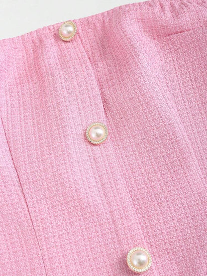 Pink Summer Dress with Faux Pearl Button Decor