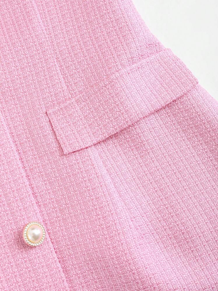 Pink Summer Dress with Faux Pearl Button Decor