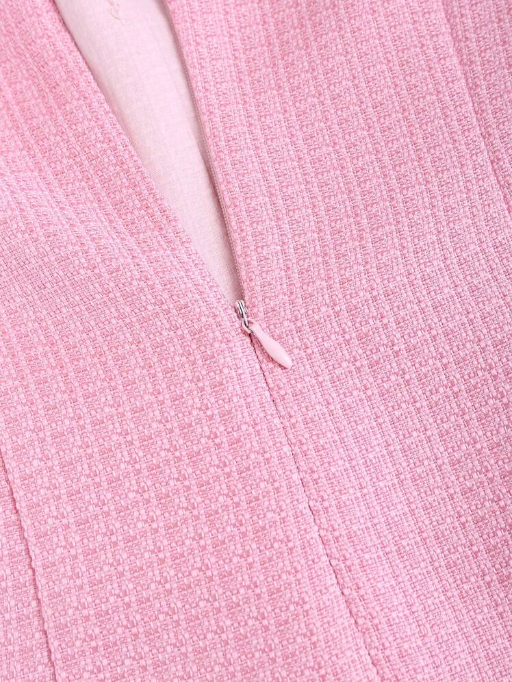 Pink Summer Dress with Faux Pearl Button Decor