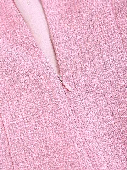 Pink Summer Dress with Faux Pearl Button Decor