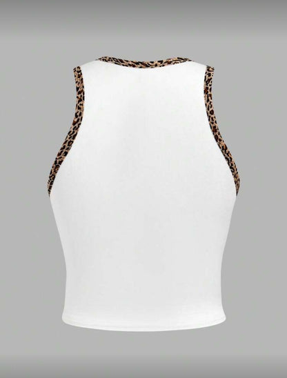 Pink Leopard Plaid Striped Print "Love" Graphic Casual Minimalist Round Neck Tank Top