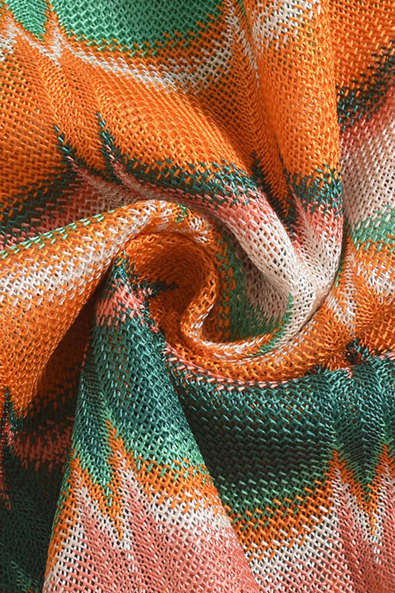 Multicolor Wave Striped Long Sleeve Mini Skirt Set