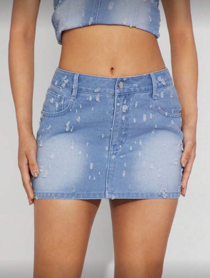 Street Fashion Distressed Denim Mini Skirt