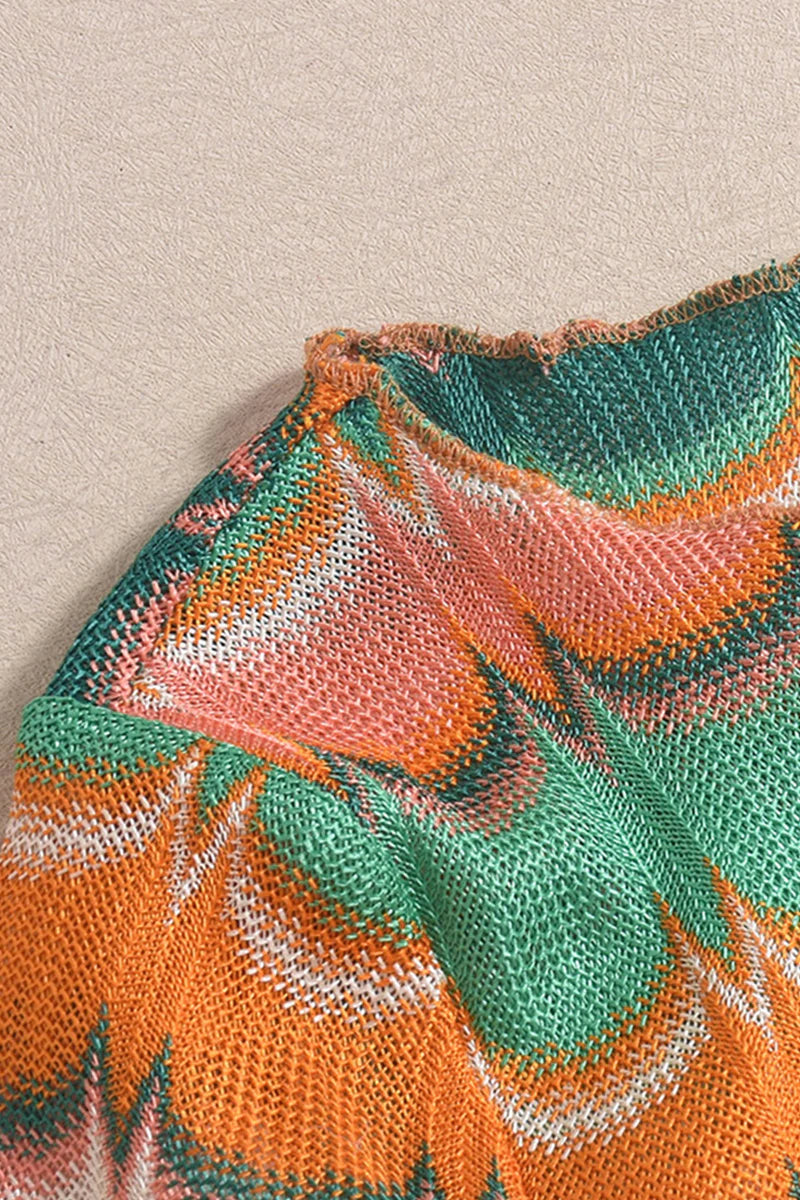 Multicolor Wave Striped Long Sleeve Mini Skirt Set