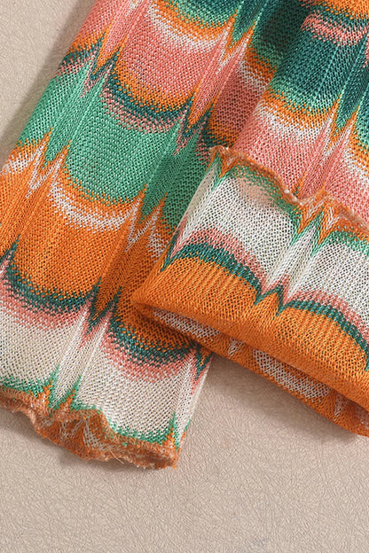 Multicolor Wave Striped Long Sleeve Mini Skirt Set