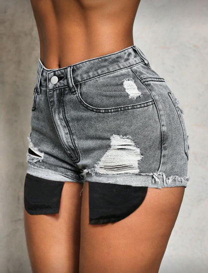 Ripped Raw Hem Denim Shorts