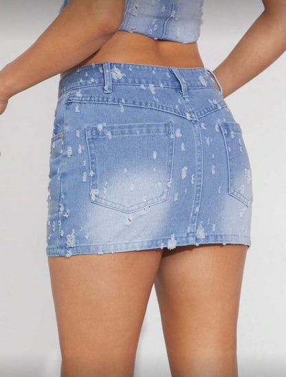 Street Fashion Distressed Denim Mini Skirt