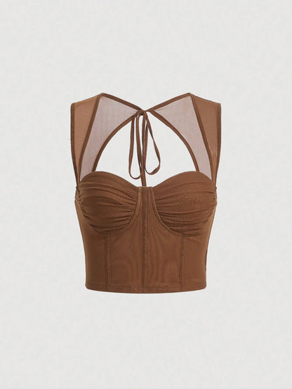 Mesh Tank Top Open Back with Drawstring