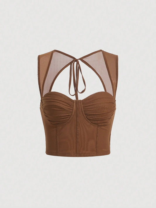 Mesh Tank Top Open Back with Drawstring